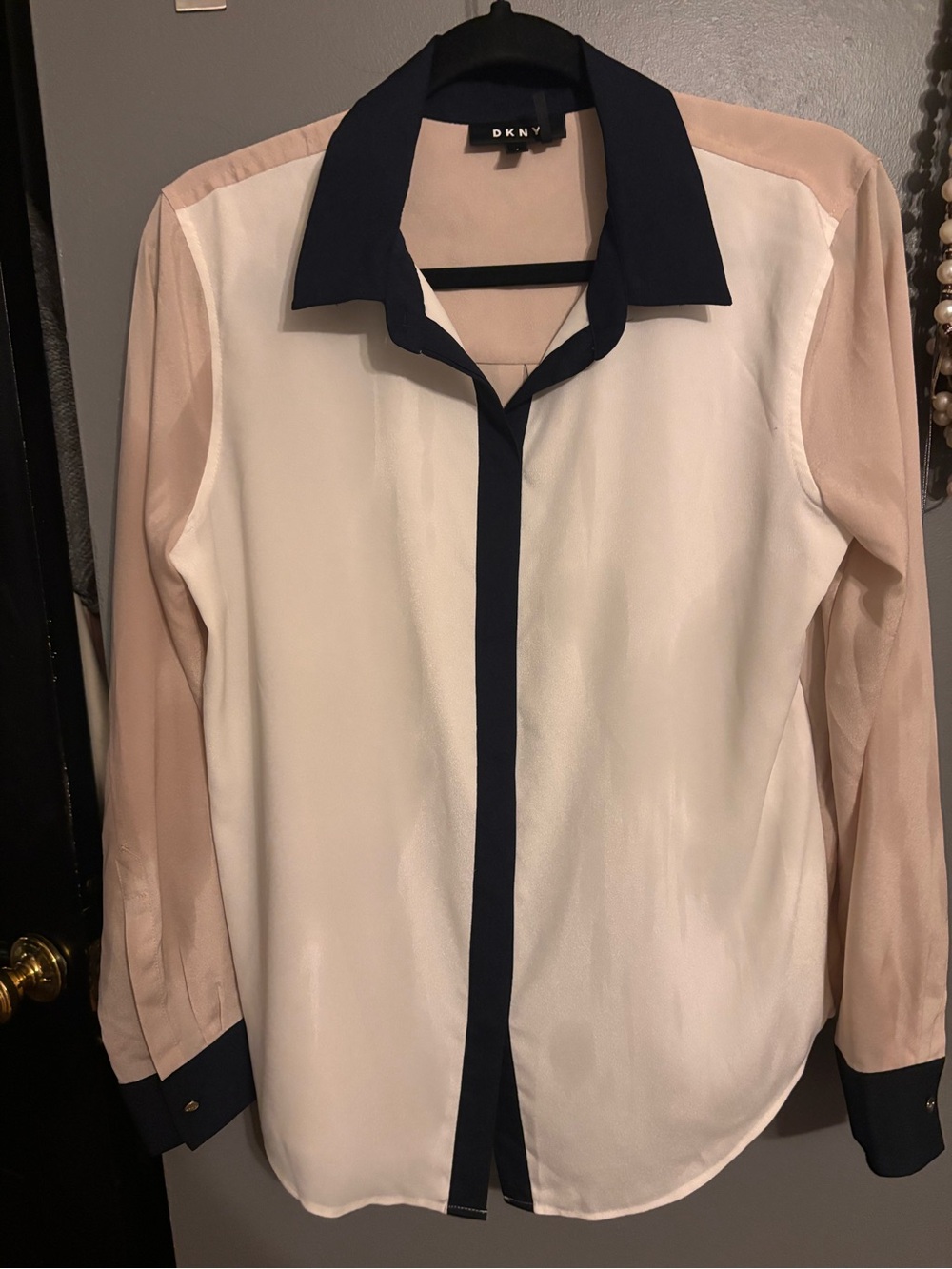 DKNY Colorblock Button-Up Shirt - White, Blush & Navy